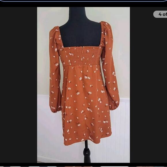 Abercrombie & Fitch Rust Floral Long Sleeve Mini Dress - Picture 3 of 16